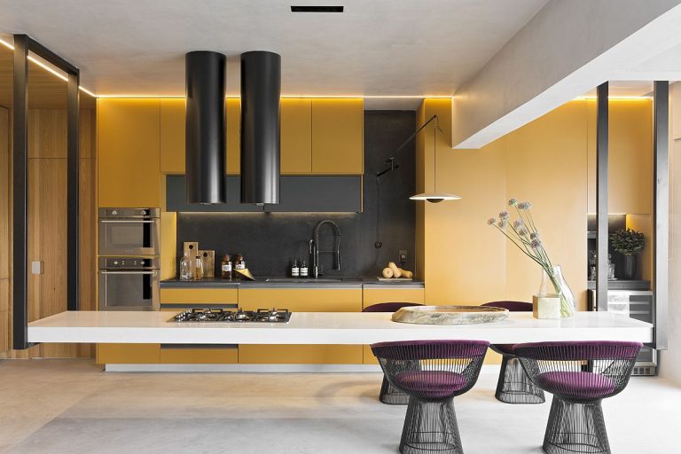 Amazing Hanging Island Shapes This Awesome Penthouse Kitchen in Sao Paulo