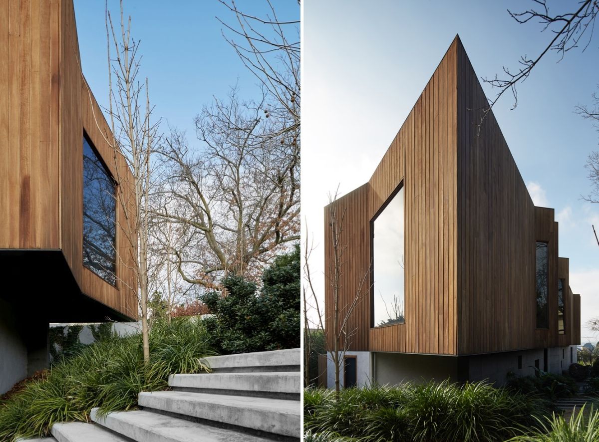 The timber-clad exterior gives the house warmth and character, helping it blend in with nature