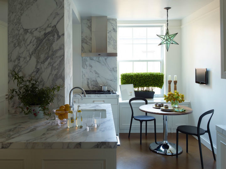 modern small white marble kitchen