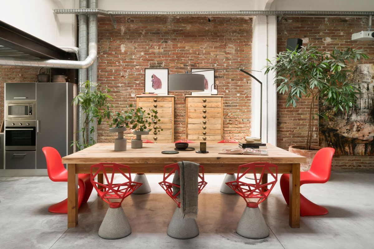 Exposed brick walls create beautiful backdrops for the furniture and decorations