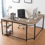 Corner Laptop Computer Table with Wood and Metal Shelf