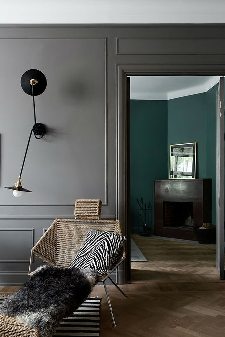 Scandinavian living room decor with grey walls 4