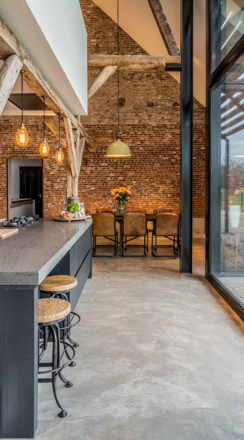 The concrete floor adds an industrial vibe to the house and also gives it a modern feel