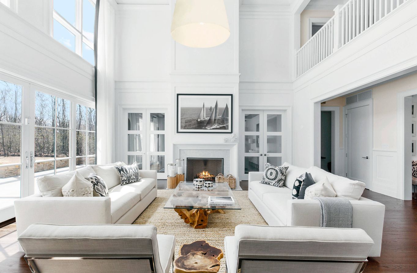 living room with white wood furniture
